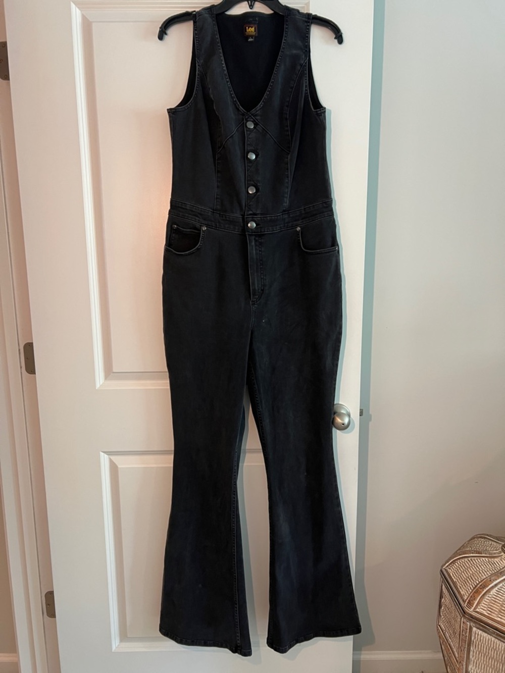 Lee Black Sleeveless Button-Front Denim Jumpsuit